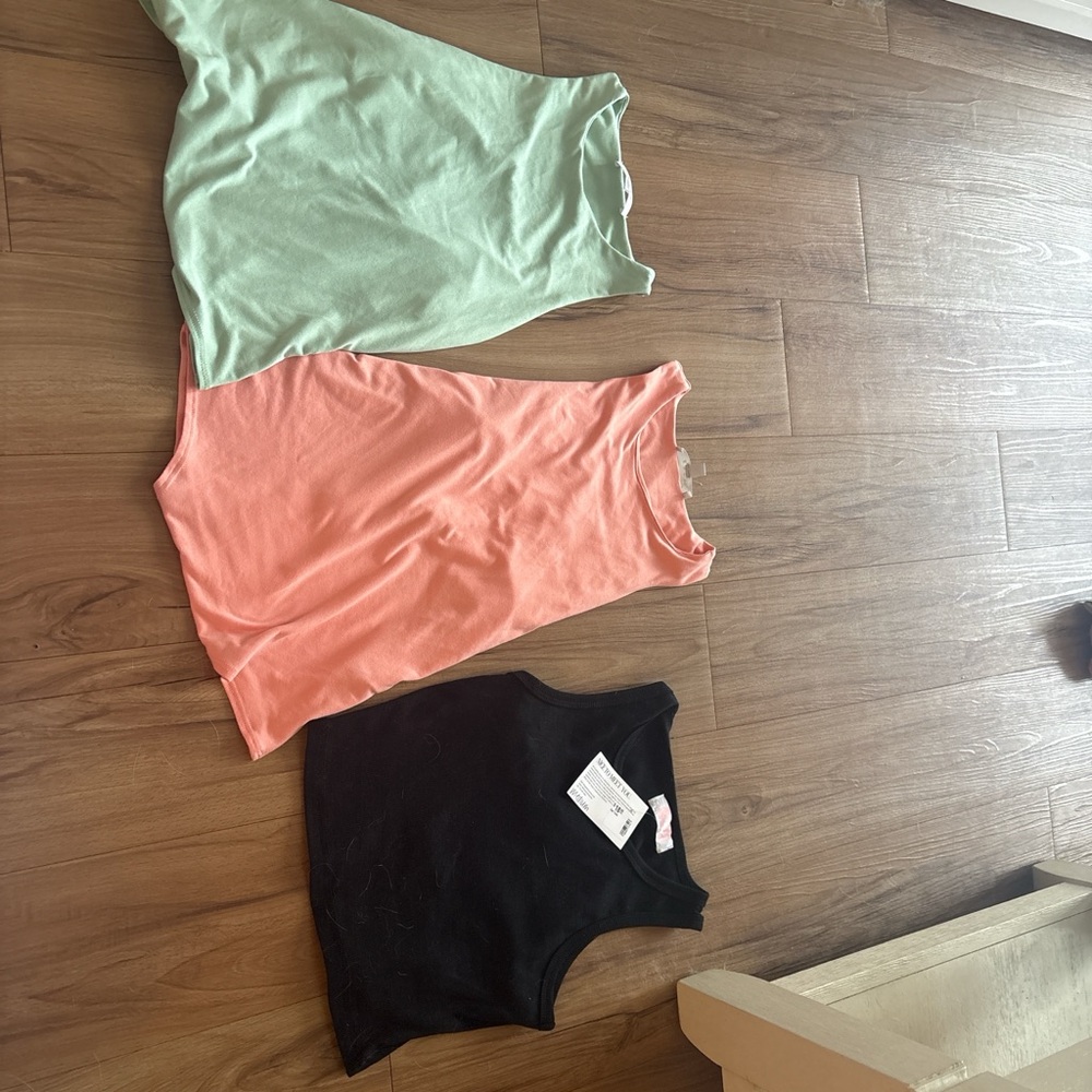 Set of Three Sleeveless Tops in Mint, Coral, and Black